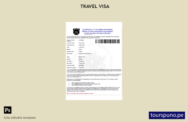 Plantilla de visa electrónica para Myanmar lista para imprimir